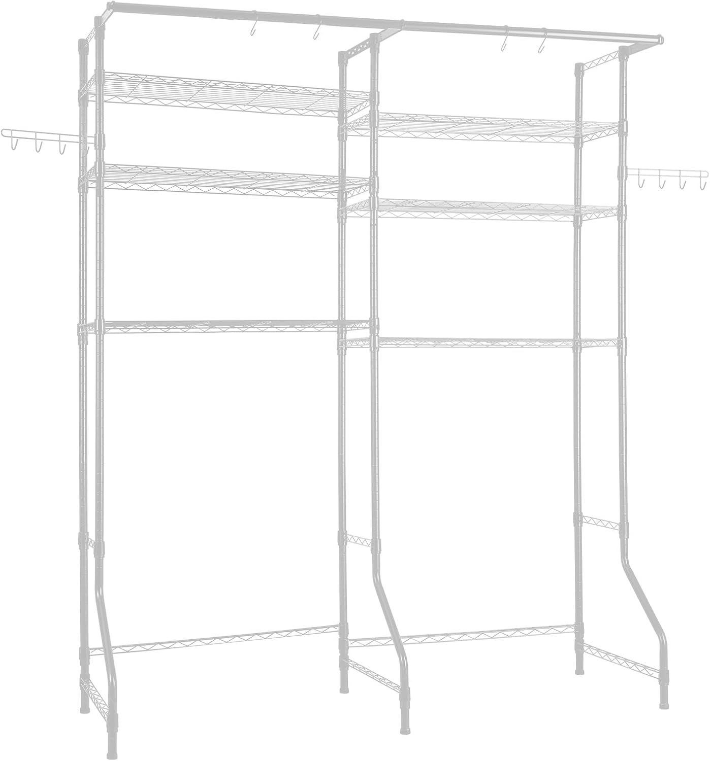 VEVOR Over the Washer and Dryer Storage Shelf, 5 Tier Laundry Room Drying Rack with Hanger Rod and Hooks, Adjustable Over Washer and Dryer Shelves, Laundry Room Shelf Storage Space Saver, White