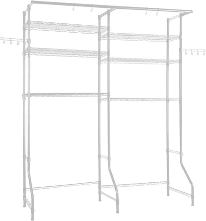 VEVOR Over the Washer and Dryer Storage Shelf, 5 Tier Laundry Room Drying Rack with Hanger Rod and Hooks, Adjustable Over Washer and Dryer Shelves, Laundry Room Shelf Storage Space Saver, White