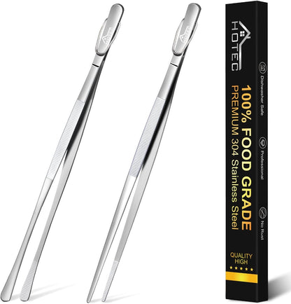 HOTEC Kitchen Tweezers Tongs Stainless Steel, Set of 6 - Professional Cooking Tweezers for Cooking, Chefs, BBQ, Seafood, Baking & Repair