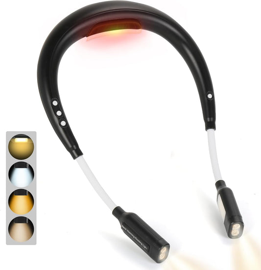Rechargeable Heated Neck Reading Light with 4 Adjustable Light Modes, Hands Free LED Booklight Lamp for Books in Bed, Night Reading, Comfortable Book Lights for Readers & Crafters (Black)