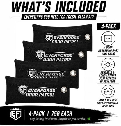 EverForge Odor Patrol Charcoal Deodorizer Bags, Natural Odor Absorber for Shoes & Sneakers, Gym Bags, Lockers, Sports Gear, & Cars, Activated Charcoal, 2-Pack, Unscented