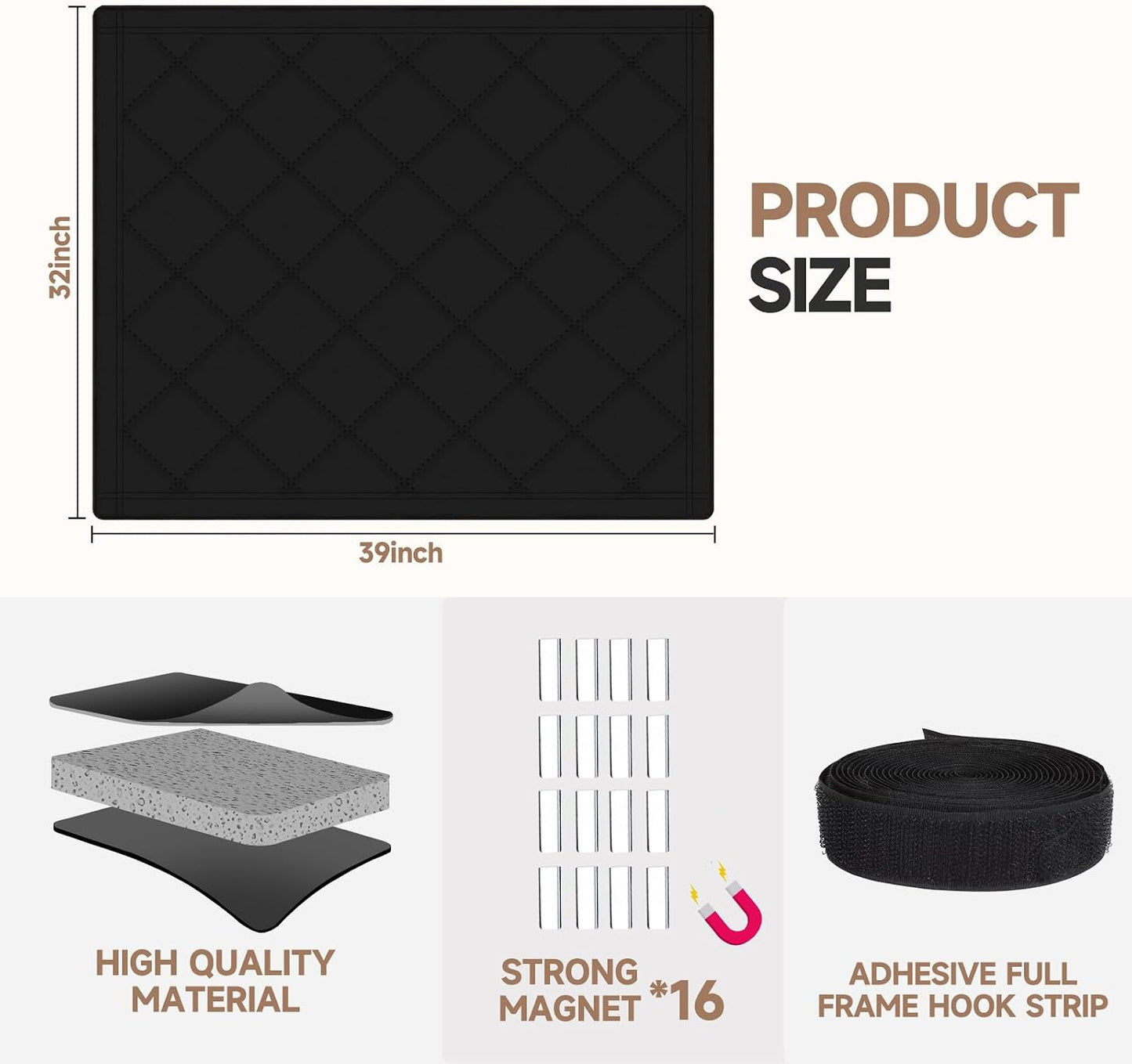 TORRAMI 36" x 28" Magnetic Fireplace Blocker Blanket Cover with Hook and Loop Tapes Save Energy