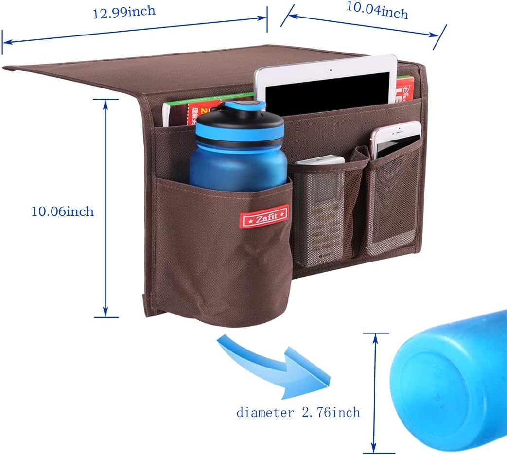 Zafit 5 Pockets Bedside Caddy, Bedside Storage Organizer for Water Bottles, Magazines, Phone, Glasses (5 Pockets-Grey)