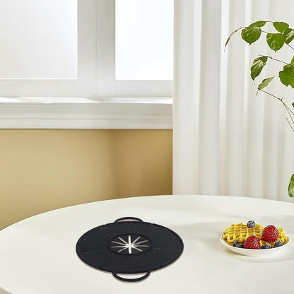 Large Silicone Spill Stopper Lid for Kitchen Pots Pans(white) | Silicone Pot Spill Stopper Lid with Steam Vent, 13.4x10.8 Inch Heat Resistant Cover and Oil Baffle with Easy Grip Handles