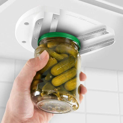 Under Cabinet Jar Opener for Weak Hands, 304 Stainless Steel Mounted Bottle Opener with Double U-Shaped Grooves, Heavy Duty Can Opener Tool for Seniors & Arthritis Sufferers