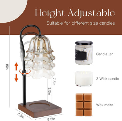 Candeldo Candle Warmer Lamp with Timer, Gold Flower Glass Shade