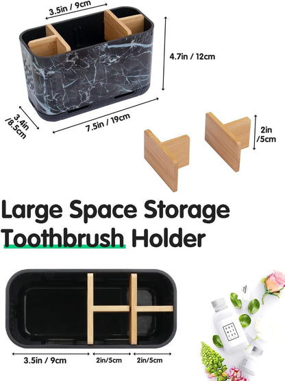 GFWARE Toothbrush Holders for Bathrooms - Bamboo Divider Toothbrush and Toothpaste Holder with Drainage, Kids Electric Toothbrush Organizer for Bathroom Countertop, White Tooth Brush Holder | 5 Slots Toothbrush and Toothpaste Holder with Bamboo Divider,