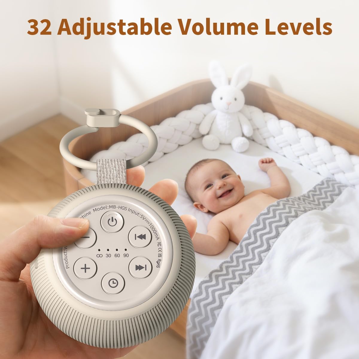 Portable Travel Sound Machine White Noise Machine 40h Battery Brown Noise Machine 30 Soothing Sounds & Hushing Sound for Baby 4 Timers Memory Function 32 Adjustable Volume for Kids Adults Home Office
