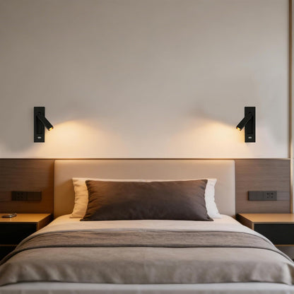 Wall Mounted Reading Light with USB, LED Bedside Reading Light with Switch, Adjustable Recessed Headboard Reading Lights Wall Sconce for Reading, Hardwired Reading Spotlight for Bedroom (Black)