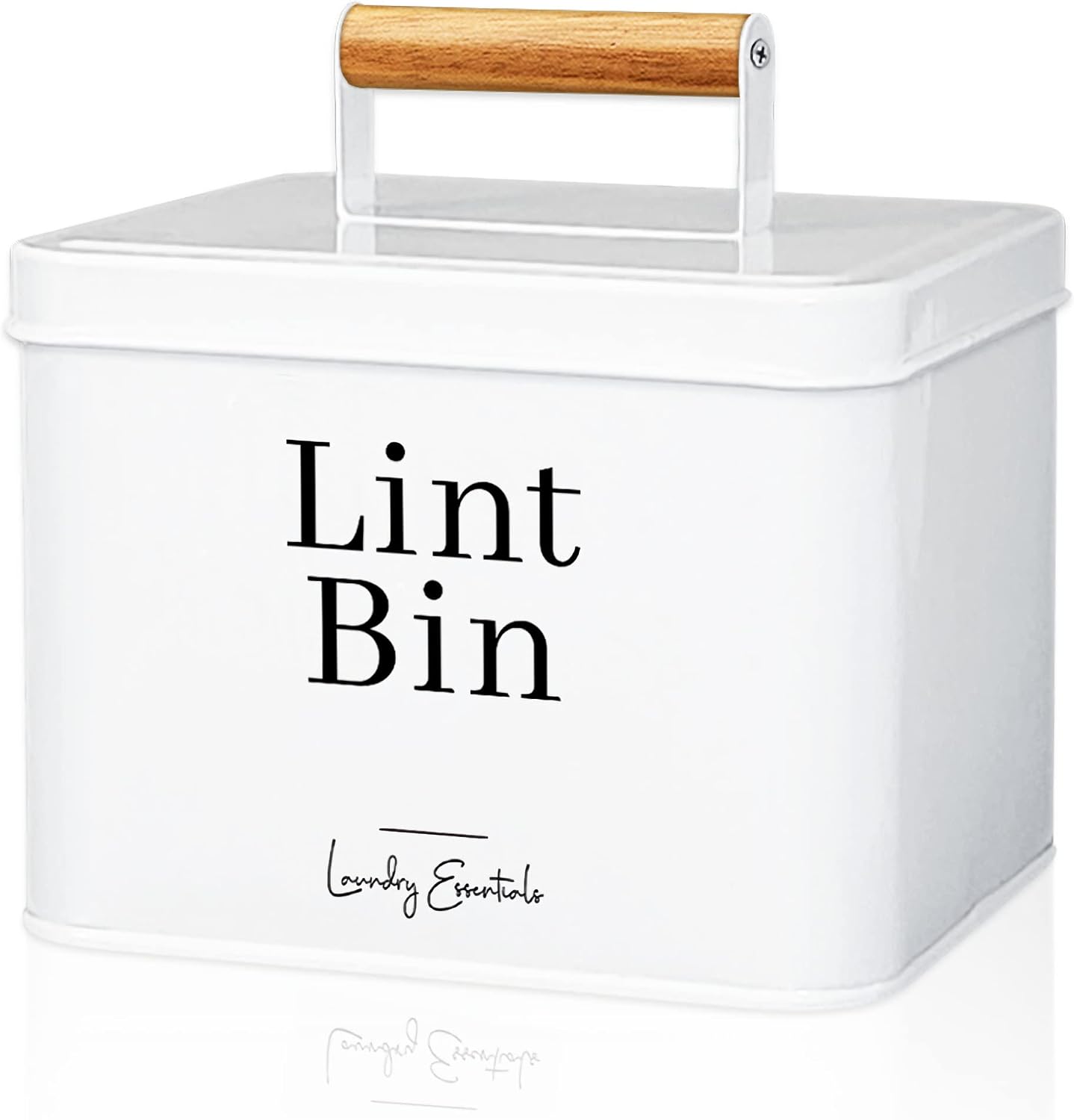 Modern Farmhouse Lint Bin for Laundry Room Decor and Accessories (White) | Metal Lint Bin for Laundry Decor and Laundry Room Organization, Laundry Trash Can, Lint Holder Bin