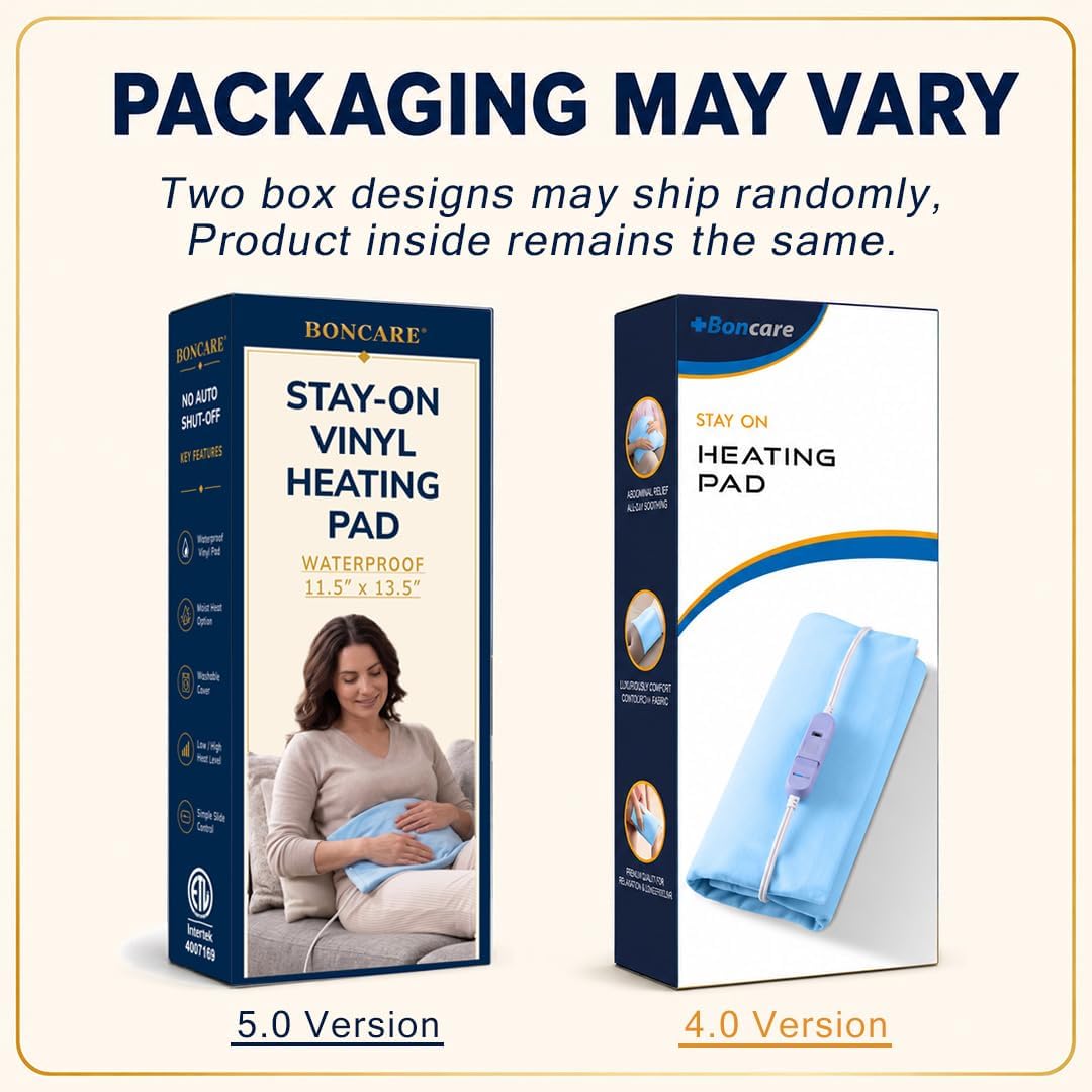 Boncare® Stay-On Small Vinyl Electric Heating Pad for Neck and Shoulders and Back Without Auto-Off, Low & High Heat Levels, Waterproof Hot Heat Pad with Washable Cover (11.5"x13.5", 1-Pack)