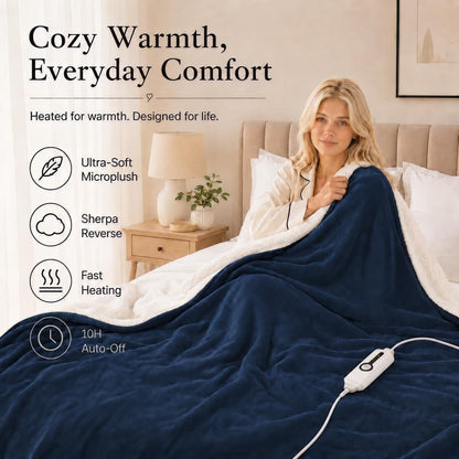 Electric Heated Blanket Full Size 72"x84" – Light Gray | ETL for Safe Overnight, 4 Heat Settings & 10H Auto Off, Dual-Sided Microplush Sherpa for Home Night, Machine washable