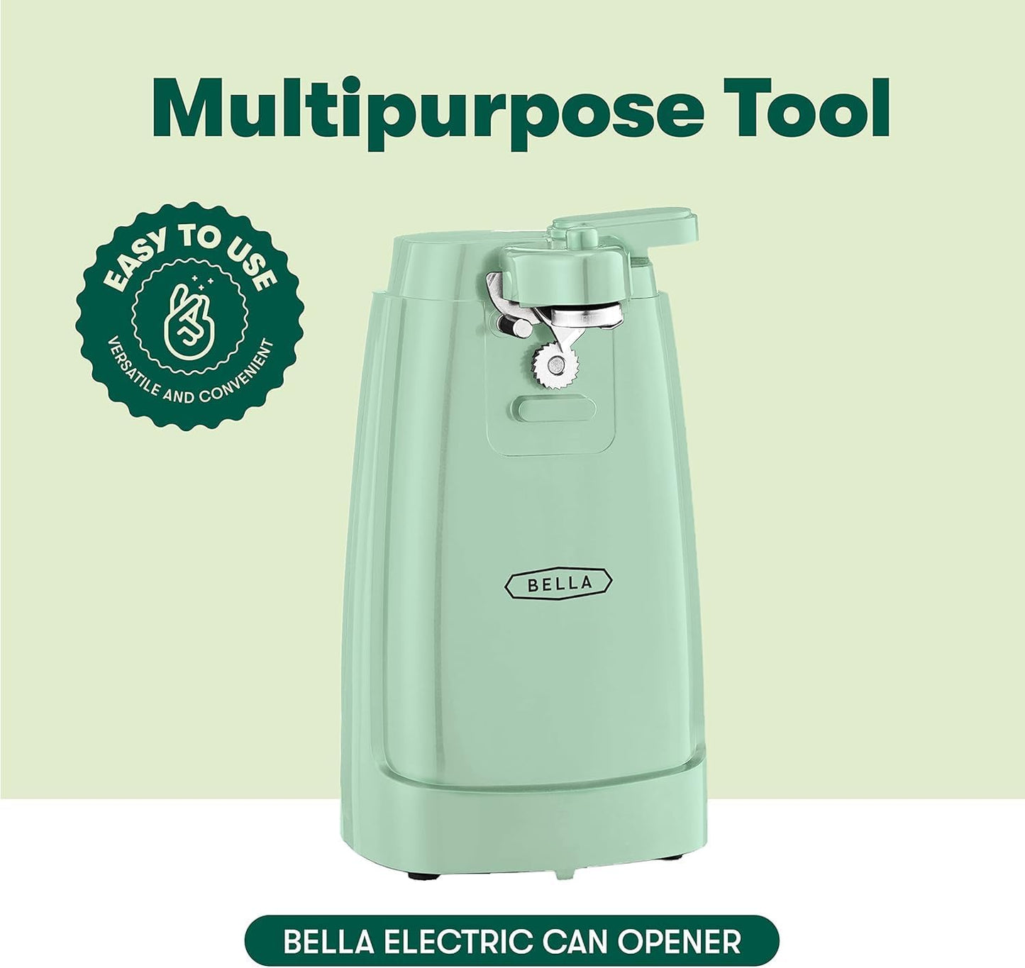 bella Automatic Can Opener, Hands Free, Battery Operated, Cordless, Stainless steel blade to open any Size Can with Magnet to Safely Remove Lid, Seamless Opening Decreases Sharp Edges, Slate