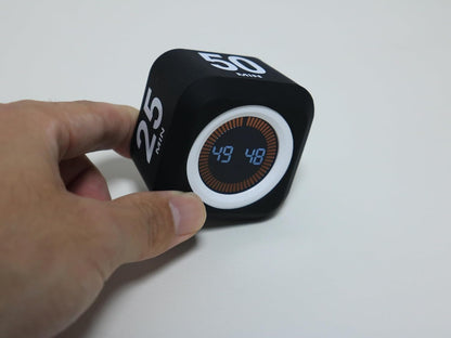 Rotating Cube Pomodoro Visual Timer 5, 25, 10 50 Minutes Preset | Custom Countdown, LED Display, Silicone Case, Loud Alarm&Silent, Rechargeable Desk Productivity Flip Timers for ADHD, Kitchen