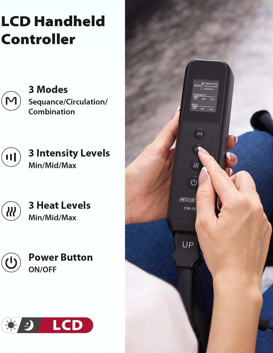 CINCOM Leg Massager for Circulation and Pain Relief, FSA - HSA | Air Compression Massager for Foot and Leg 3 Modes 3 Intensities Helpful for Lymphedema Edema Restless and Relaxation