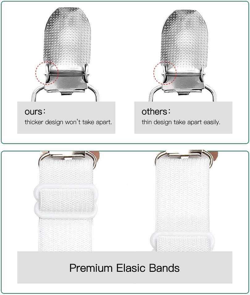 Adjustable Bed Sheet Clips, Sheet Fasteners Holder Straps and Suspender, Gripper, Extend From 21" to 80" Long Style Elastic Fasteners Bands Heavy Duty Suit for Mattress, Sofa, Couch, Recliner and More
