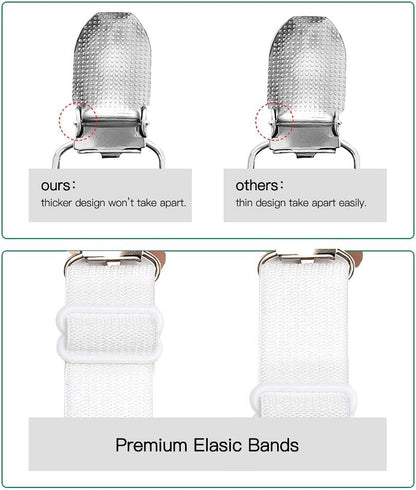 Adjustable Bed Sheet Clips, Sheet Fasteners Holder Straps and Suspender, Gripper, Extend From 21" to 80" Long Style Elastic Fasteners Bands Heavy Duty Suit for Mattress, Sofa, Couch, Recliner and More