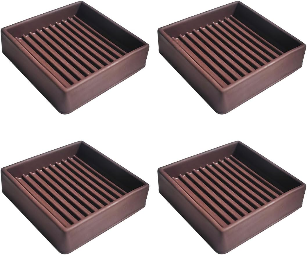 4 Pcs Couch Anti Slip Pads, 2x2 Square Rubber Furniture Caster Cups | Non-Slip Rubbers Bed Frame Stopper, Bed Stopper Floor Protectors for Protect Any Flooring (Brown)