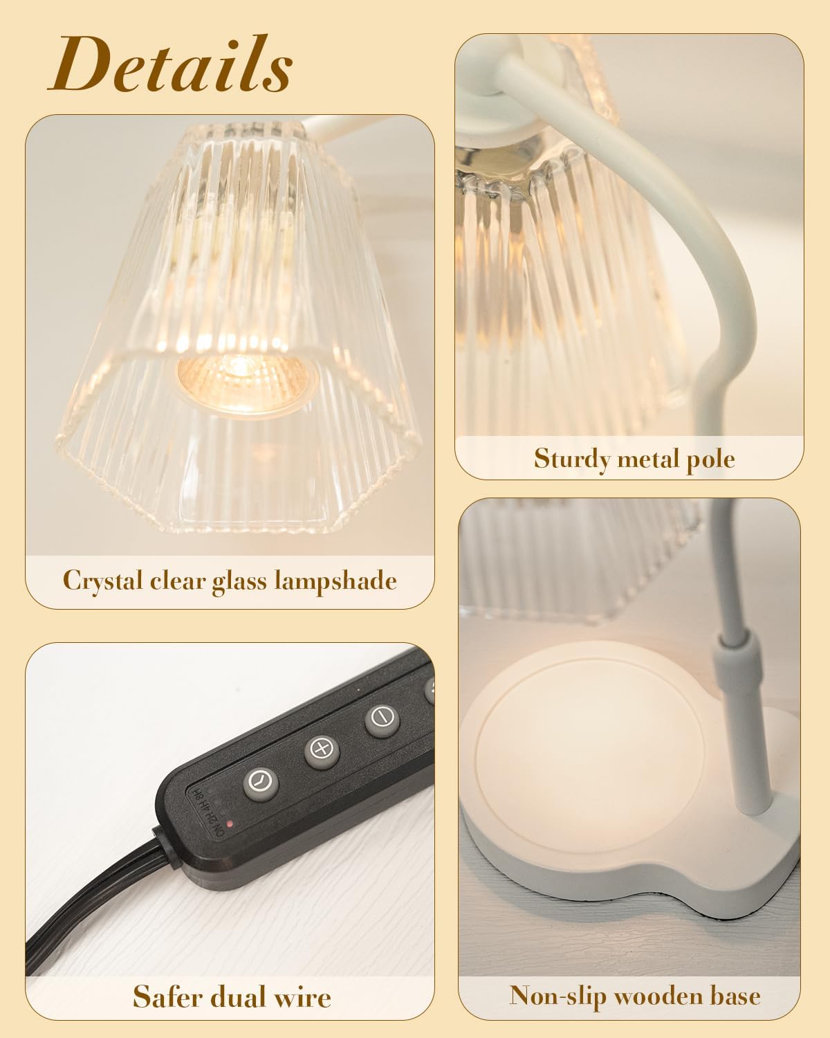 Candle Warmer Lamp with Timer & Dimmable Settings, Adjustable Height Flameless Scented Wax Melter for Jar Candles, Elegant Home Decor Warmer Lamp with 2 Bulbs, Gift for Women Mom Friend Family, White