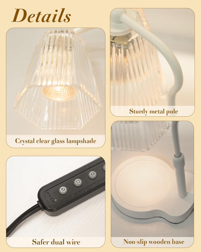 Candle Warmer Lamp with Timer & Dimmable Settings, Adjustable Height Flameless Scented Wax Melter for Jar Candles, Elegant Home Decor Warmer Lamp with 2 Bulbs, Gift for Women Mom Friend Family, White