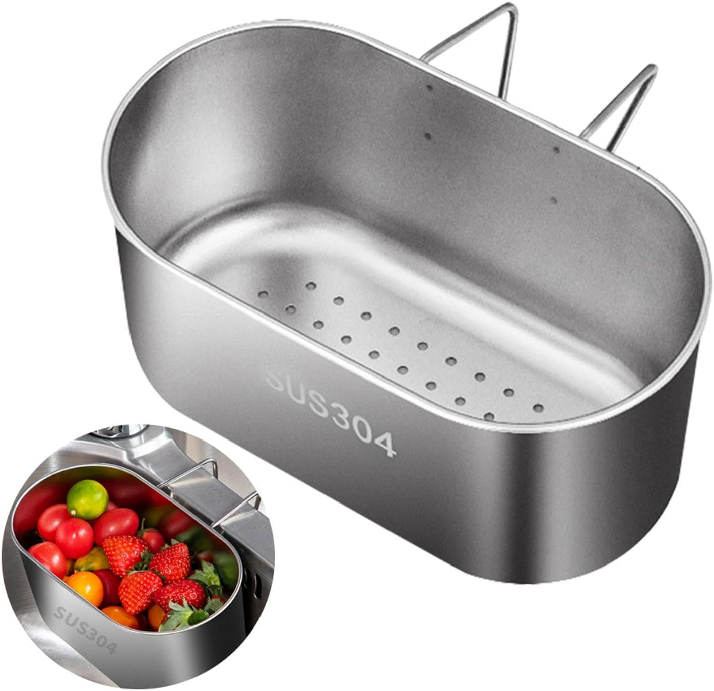 SYCOOVEN Stainless Steel Sink Drain Strainer Basket, Multifunctional Hanging Sink Strainer Colander Drain Basket Kitchen Sink Food Waste Filter and Wash Vegetables Fruits(Silver)