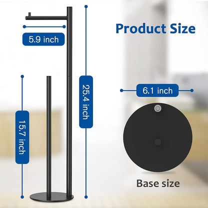 Toilet Paper Holder Stand, Bathroom Free Standing with Storage, Black | Rustproof Toilet Paper Roll Holder for 4 Rolls,with Non-Slip Stable Base,Bathroom Organizers and Storage