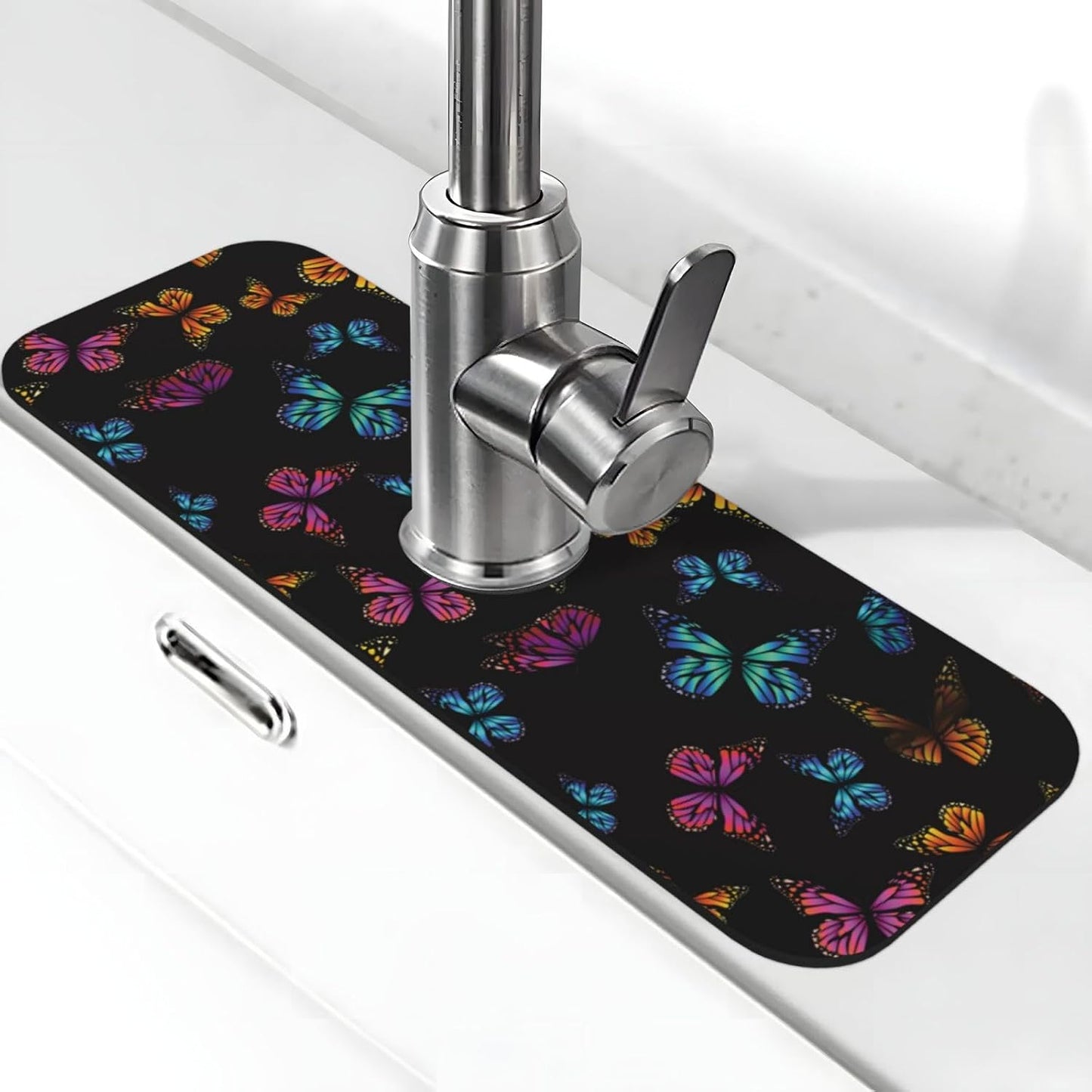 Wildflowers Floral Flower Kitchen Sink Splash Guard Faucet Mat Super Absorbent Fast Drying Mat Sink Gadgets-Fast Drying Pad Sink Mat For Kitchen Bathroom (15" X 5.5" )