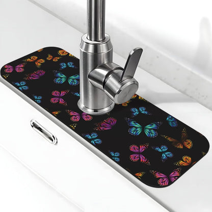 Wildflowers Floral Flower Kitchen Sink Splash Guard Faucet Mat Super Absorbent Fast Drying Mat Sink Gadgets-Fast Drying Pad Sink Mat For Kitchen Bathroom (15" X 5.5" )