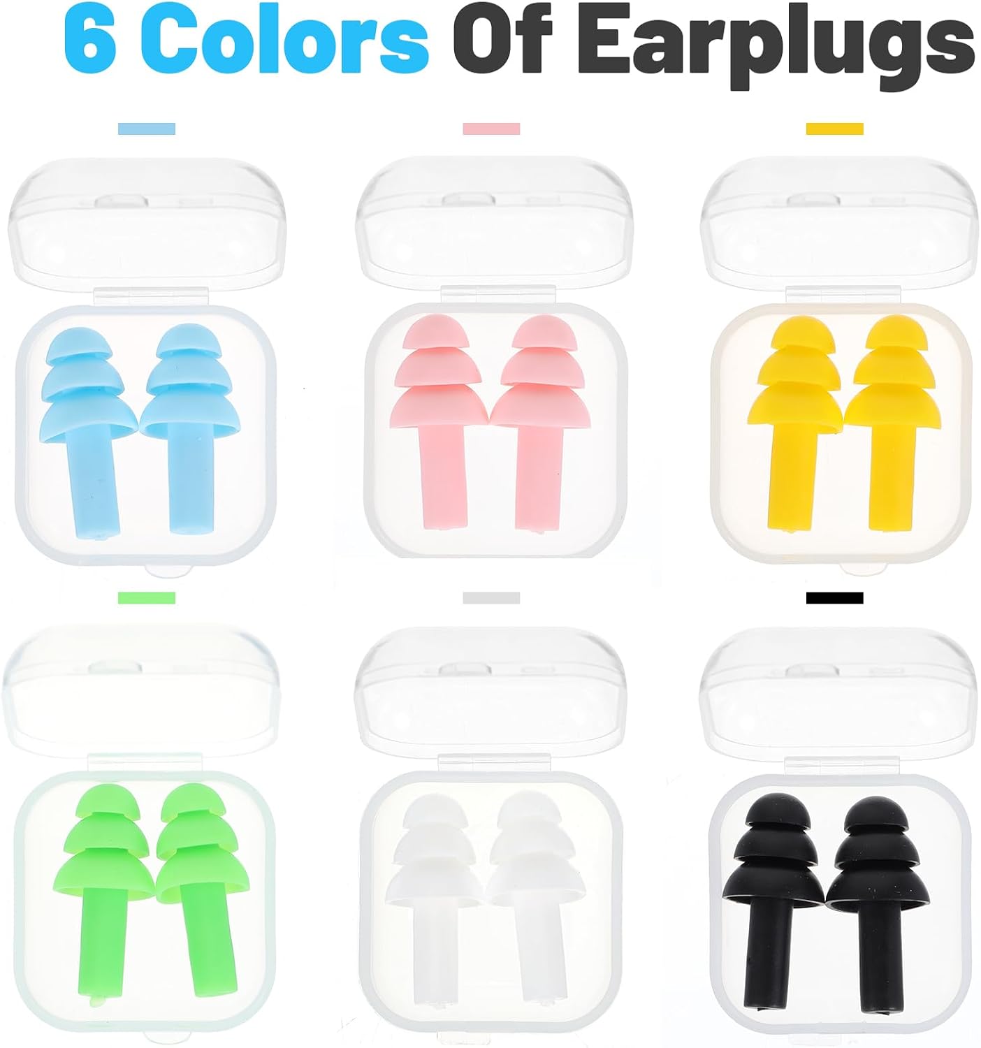 6 Pair Silicone Earplugs, Soft Reusable Noise Cancelling Silicone Ear Plugs for Sleeping Noise Reduction earplugs for Snoring Blocking for Travel, Work and Loud Environment (6 Colours