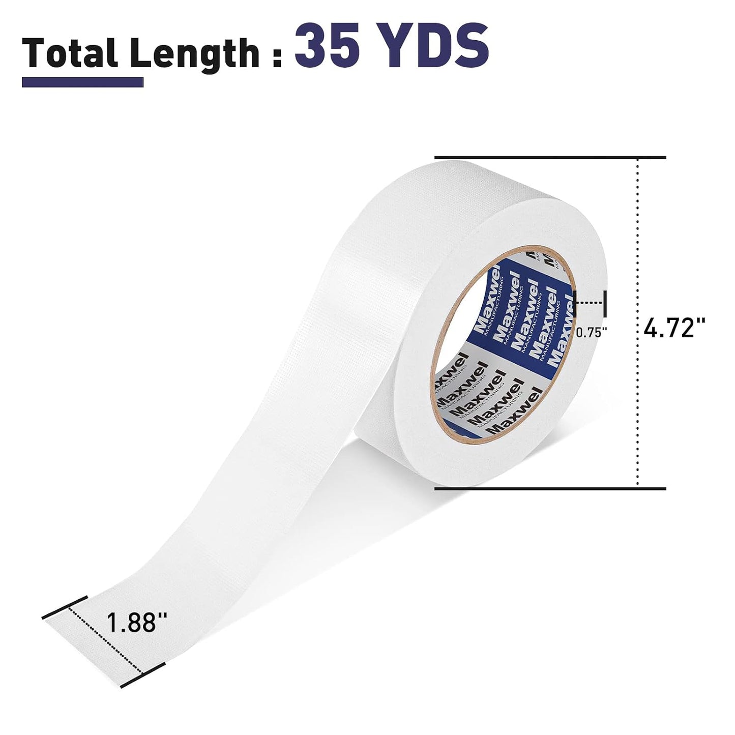 Duct Tape White Heavy Duty Waterproof Duct Tape for Home Repair | 1.88" 35 Yds No Residue, Strong Adhesive, Tearable for Multi Purpose Indoor Outdoor Use, Vehicle Repairs, DIY, Emergency Fix