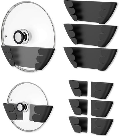 Universal Adjustable Pot Lid Holder Organizer for Cabinet - Upgraded Patented Niceyos 4 Pack Pan Lids Organizers Inside Cabinet Door Wall Mount Pots Top Rack for Kitchen Cupboard Fit 6" to 13" (Black)
