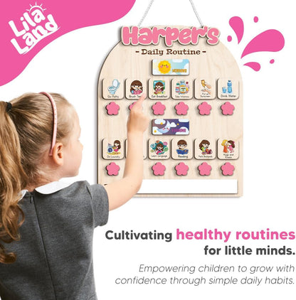 Wooden Daily Routine for Kids, Chore Chart for Toddler, Daily Responsibilities for Kids, Visual Schedule, Morning Bedtime Routine for Girls