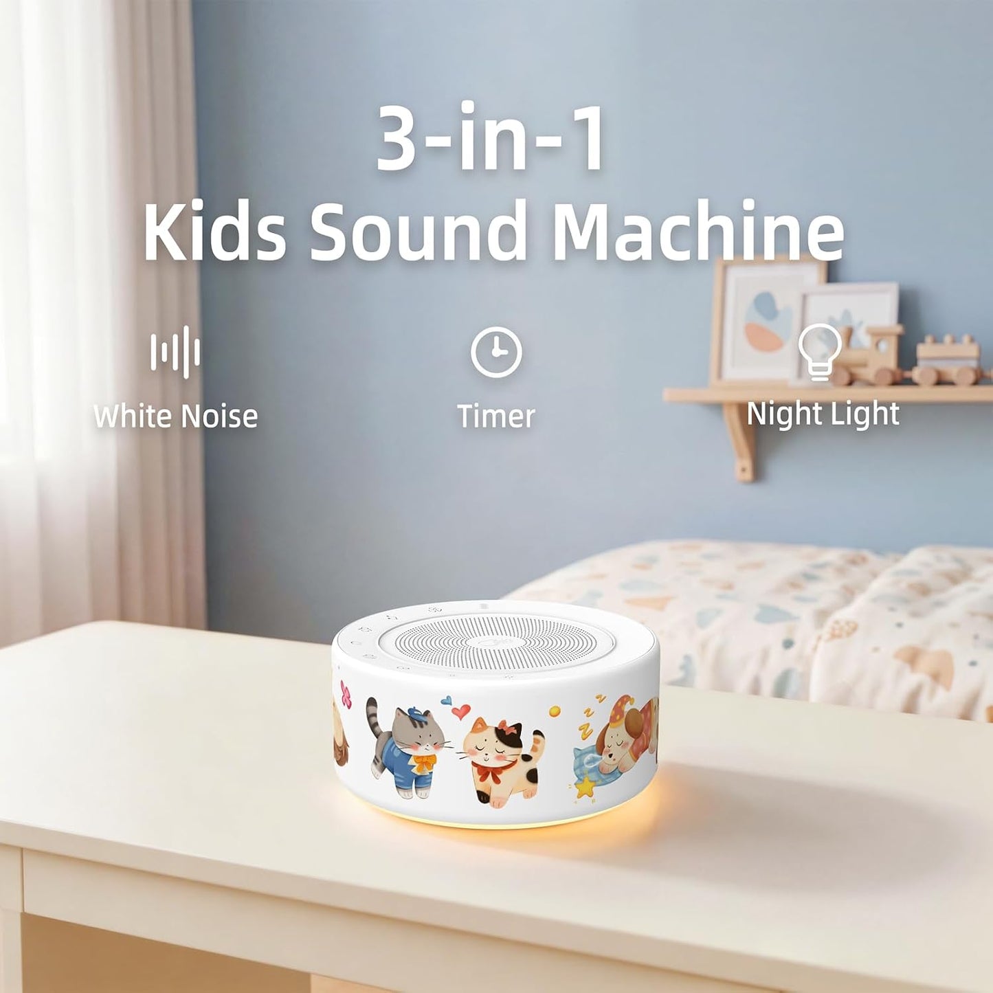 Kipcush White Noise Machine for Baby & Adults, 30 Soothing Sounds, Sleep Sound Machine with 8 Color Night Light, Memory Function, White Noise for Sleeping, Nursery, Office, Travel & Relaxation