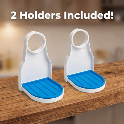 [2 Pack] Laundry Detergent Cup Holder with Drip Tray, No Mess Detergent Drip Catcher, Leak-Proof, Anti-Slip Grip Design, Fits Most Bottles, Keeps Laundry Room Clean and Organized (White)