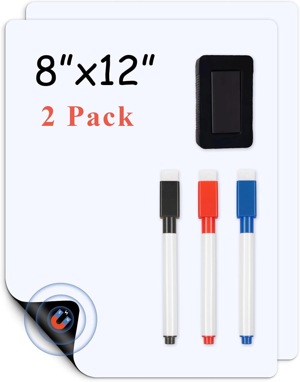Magnetic Whiteboard for Fridge 2-Pack: Two Zones for Family Plans | Help Organize Grocery Lists & Kitchen Notes - 2 Small 12" x 8" Dry Erase Board Sheets for Refrigerator, Strong Magnet Backing