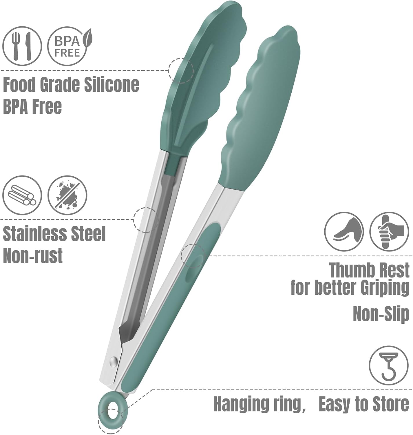 Hotec Mini Silicone Kitchen Tongs for Cooking - 7-Inch Small Serving Tongs with Silicone Tips, Set of 3 (Black,Grey,Light Blue)