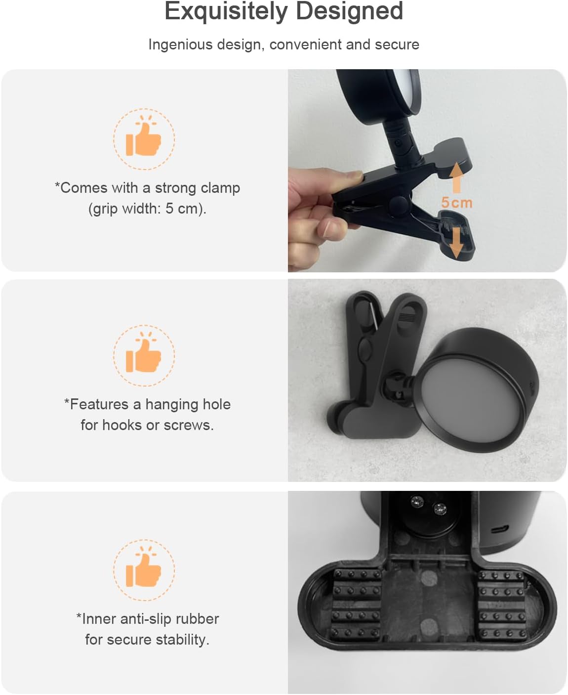 Clip on Light with 5000mAh Rechargeable Battery Operated, Eye Care Reading Light for Bed with 360° Rotation Touch & Remote, USB Clamp Light with 3 Color Modes & Dimmable for Headboard Bedside (black)