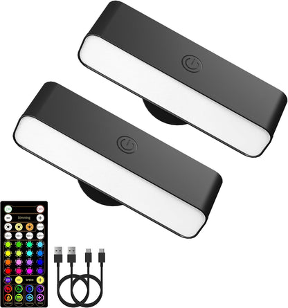 EZVALO Wall Sconces Set of 2, Rechargeable Battery Operated Wall Lights with Remote, RGB Mood Lighting & 3 White Tones, Dimmable Magnetic Wall Lamps for Bedroom, Gaming Room, Living Room Decor