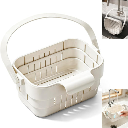 Foldable Hanging Sink Drain Basket Food Strainer 2026 Upgrade(White) | Space Saving, Foldable Design, Hanging Storage, Food Straining, Sink Organizer
