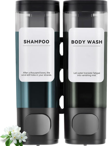 Shampoo Conditioner Shower Soap Dispenser 3 Chamber Wall Mount Black | Refillable. Leakproof 900ml. No-Drill Wall Mount. Soap, Shampoo, Conditioner, Body Wash, Shower Gel, Bathroom Set. BPA-Free.