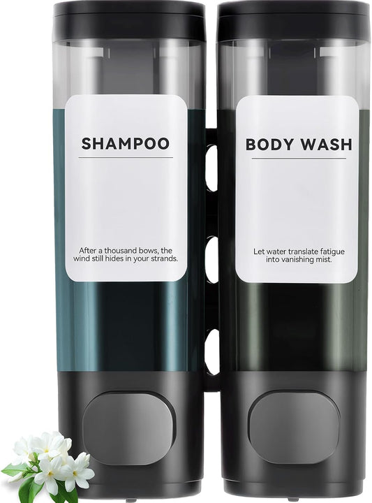 Shampoo Conditioner Shower Soap Dispenser 3 Chamber Wall Mount Black | Refillable. Leakproof 900ml. No-Drill Wall Mount. Soap, Shampoo, Conditioner, Body Wash, Shower Gel, Bathroom Set. BPA-Free.