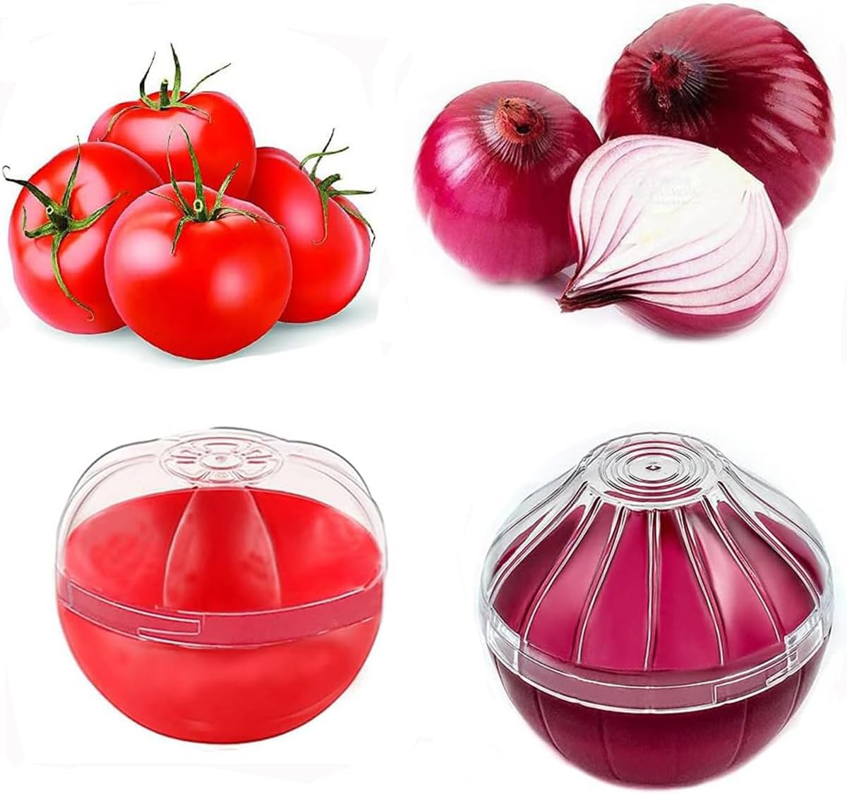 Onion Garlic Lemon Avocado Saver Storage Keeper Holder for Fridge, BPA Free Tomato Vegetable Shaped Food Saver/Storage Containers, 5-piece Set Bundle