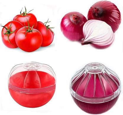 Onion Garlic Lemon Avocado Saver Storage Keeper Holder for Fridge, BPA Free Tomato Vegetable Shaped Food Saver/Storage Containers, 5-piece Set Bundle