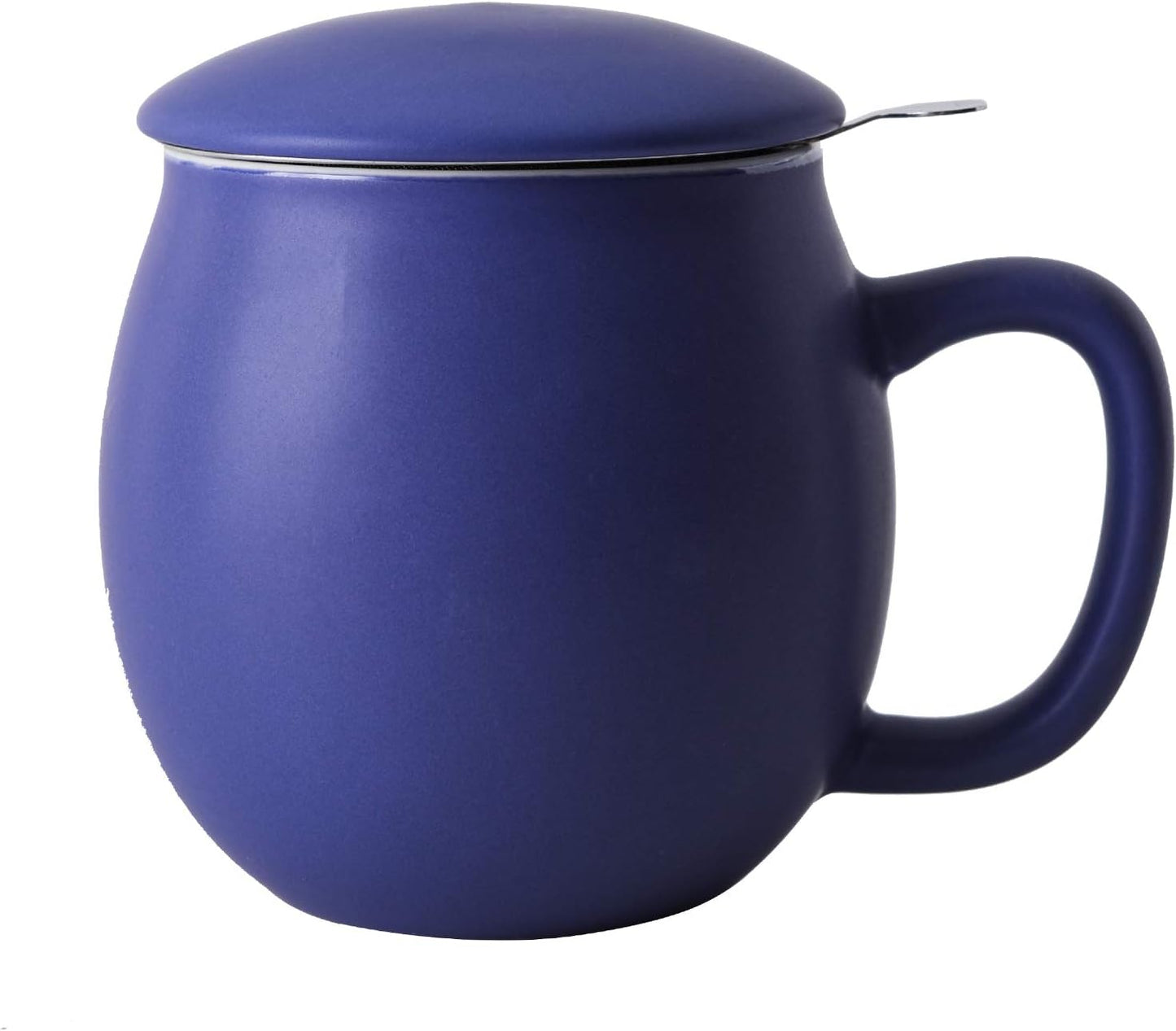 Yundu 12 OZ Matte Purple Ceramics Teacup with Infuser and Lid, Mug with Lid for Steeping - Stainless Steel Infuser for Loose Leaf Tea, Home Office Gift for Tea Lovers
