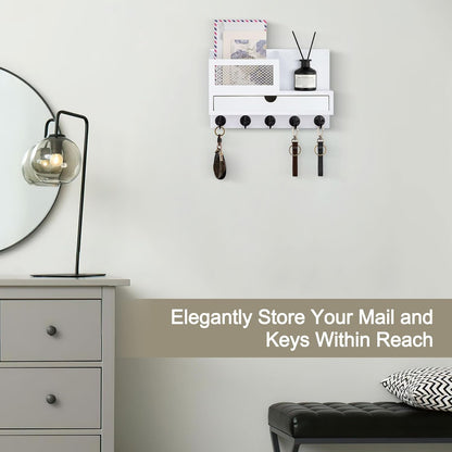 Key Holder for Wall with 5 Key Hooks and Storage Drawer | Key Holder Wall Mount, Mail Organizer for Entryway Living Room Farmhouse Home Decor