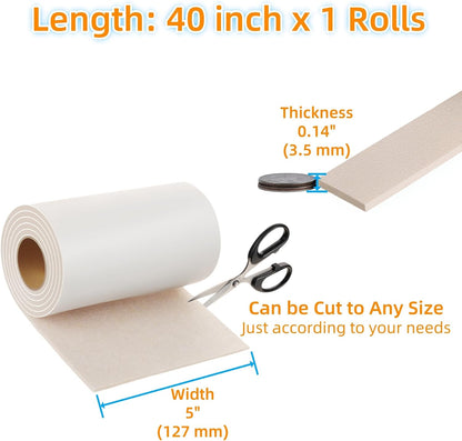 Felt Strips with Adhesive Backing Heavy Duty Cuttable Felt Tape Roll Furniture Pads for Chair Legs - Protecting Hardwood Floors, Chair Wall Protector (Black, 80 x 0.5 x 0.14 Inch)