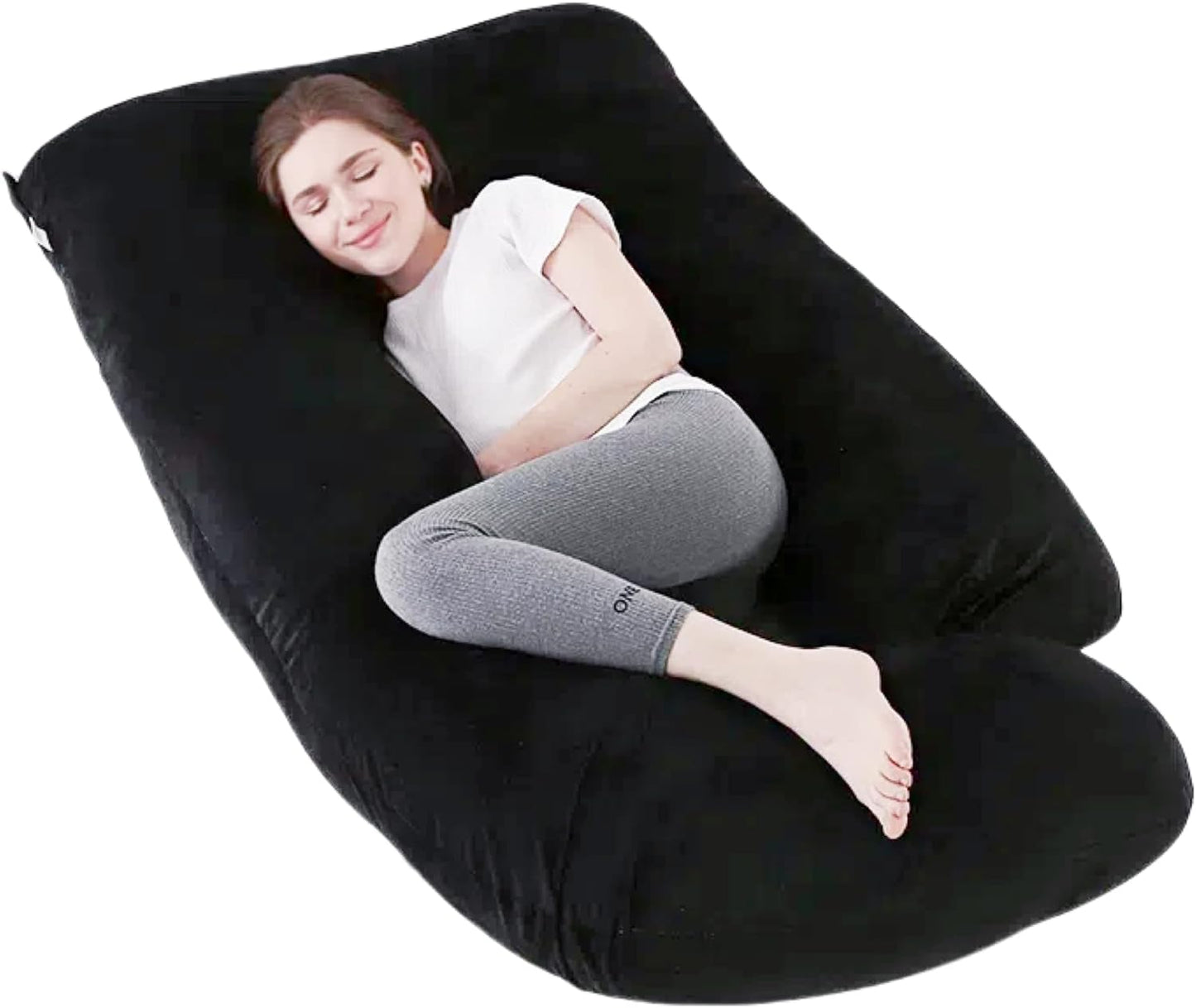 ALLOPERA Pregnancy Pillows for Sleeping, 57-Inch U-Shaped Full Body Maternity Pillow with Adjustable Fill and Removable Washable Cover, Back, Belly, Hip and Leg Support for Pregnant Women, Black Grey