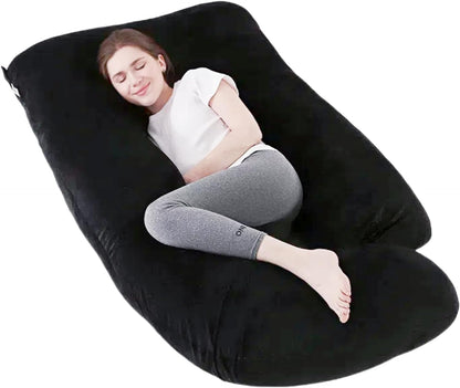 ALLOPERA Pregnancy Pillows for Sleeping, 57-Inch U-Shaped Full Body Maternity Pillow with Adjustable Fill and Removable Washable Cover, Back, Belly, Hip and Leg Support for Pregnant Women, Black Grey