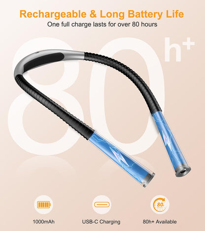 Gritin Book Light, Eye Caring 4-Color&5-Brightness Neck Light Reading Light | Stepless Dimming, 30-min Timer, 80+ Hrs Runtime, Bendable Round Neck Design, Lightweight for Reading, Knitting, Repairing