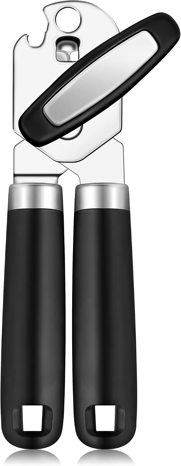 Rainspire Can Opener Manual Handheld Strong Manual Can Opener Smooth Edge Cut, Can Opener Heavy Duty, Comfortable Soft Handle, Built-in Bottle Opener, Turquoise